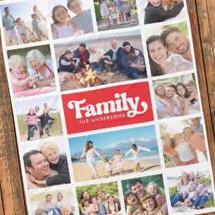 Photo Collage Retro Family 16 Pictures Fleece Blanket