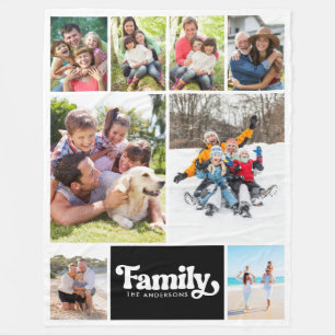 Photo Collage Retro Family 8 Pictures Fleece Blanket