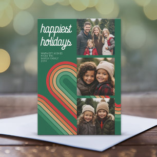 Photo Collage - Retro Stripes Arch - Happiest  Holiday Card