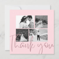 Photo Collage Rose Elegant Wedding Thank You Card