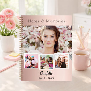 Photo collage rose gold notebook
