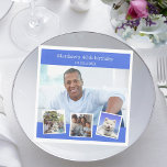 Photo collage royal blue birthday party napkin<br><div class="desc">Create your own unique photo collage. Use four,  4 of your favourite photos. Personalise and add a name,  age,  date. A royal blue background. White text.</div>