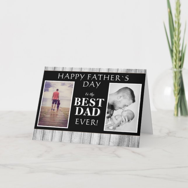Photo Collage Rustic Wood Best Dad Father`s day Card (Front)