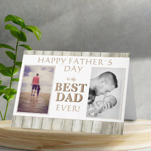 Photo Collage Rustic Wood Best Dad Father`s day Card