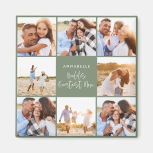 Photo collage sage green girly modern mothers day  magnet