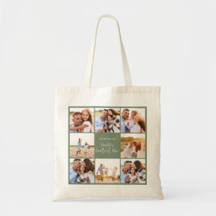 Photo collage sage green girly modern mothers day tote bag