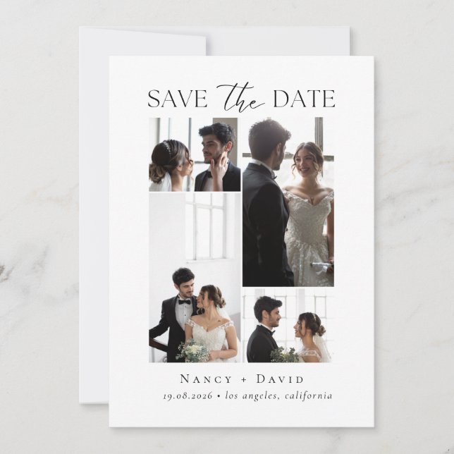 Photo Collage Script Typography Wedding  Save The Date (Front)