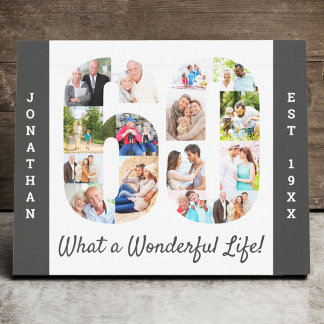 Photo Collage set in Number 60 Grey White Custom Canvas Print