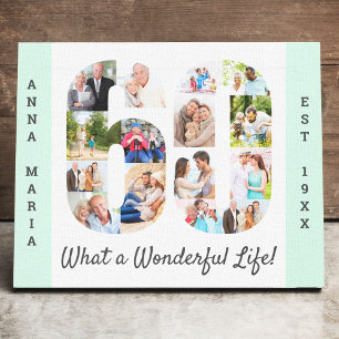 Photo Collage set in Number 60 Mint White Custom Canvas Print