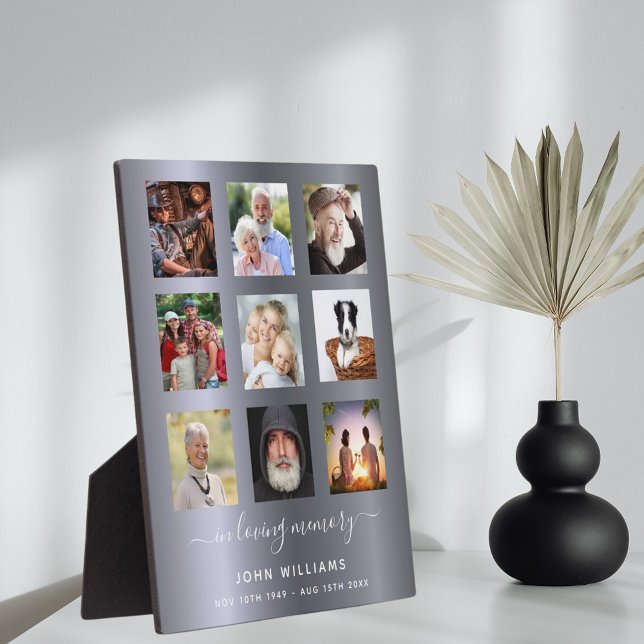 Photo collage silver memorial funeral plaque (Creator Uploaded)