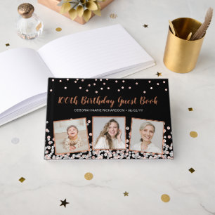 Photo Collage Silver Rose Gold 100th Birthday Guest Book