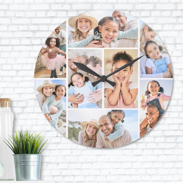 Photo Collage Simple Elegant Picture Large Clock (Photo Collage Simple Elegant Picture Large Clock)