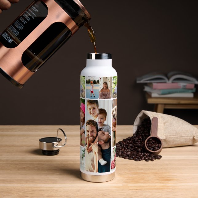 Photo Collage Simple Elegant Picture Water Bottle (Coffee)