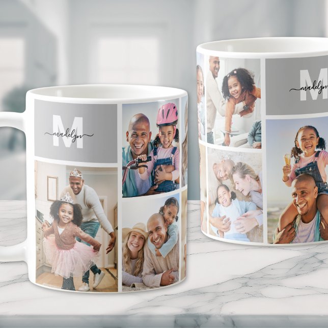 Photo Collage Simple Monogram Coffee Mug (Photo Collage Simple Monogram Picture Coffee Mug)
