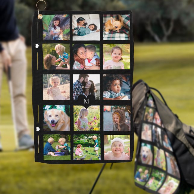 Photo collage simple monogram picture personalised golf towel (Creator Uploaded)