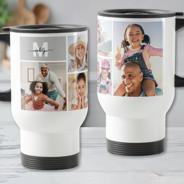 Photo Collage Simple Monogram Picture Travel Mug (Photo Collage Simple Monogram Picture Travel Mug )