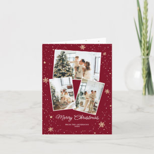 Photo Collage Snowflakes Red Merry Christmas Card