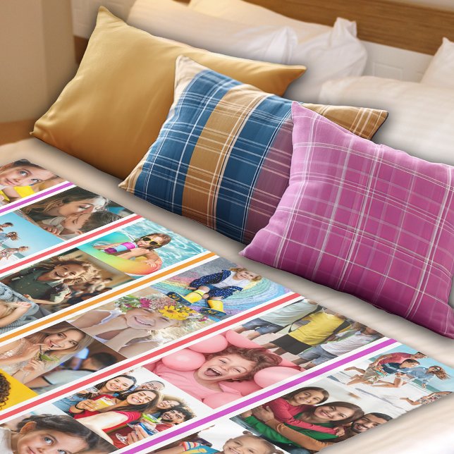 Photo Collage Stripe Fleece Blanket (Creator Uploaded)