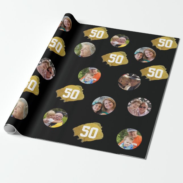 Photo Collage Template 50th birthday party Wrapping Paper (Unrolled)