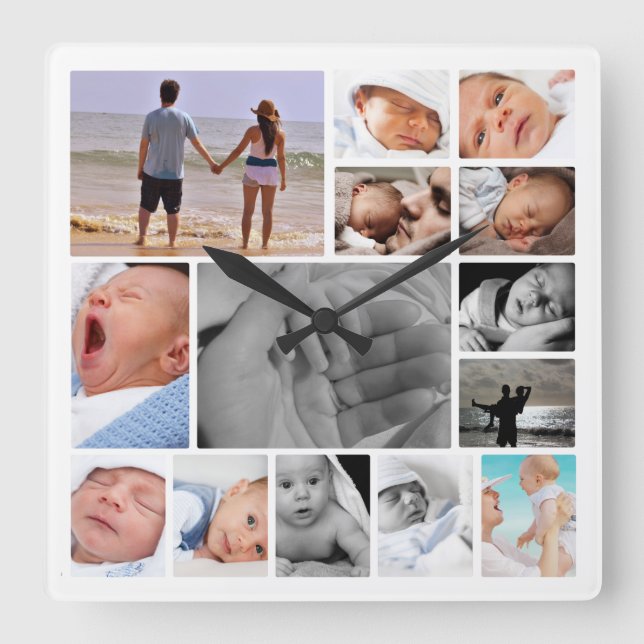 Photo Collage Template Square Wall Clock (Front)