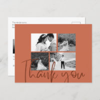 Photo Collage Terracotta Elegant Wedding Thank You