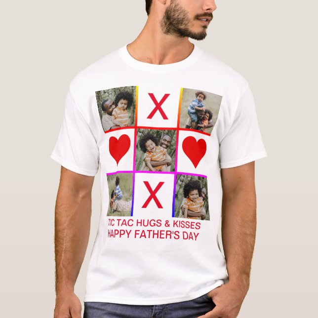 Photo Collage Tic Tac Toe Hugs Kisses Fathers Day T-Shirt (Front)