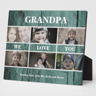 Photo Collage Turquoise Wood Grandpa We love You Plaque