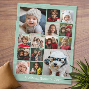 Photo Collage - Up to 14 photos Mint Green Fleece Blanket