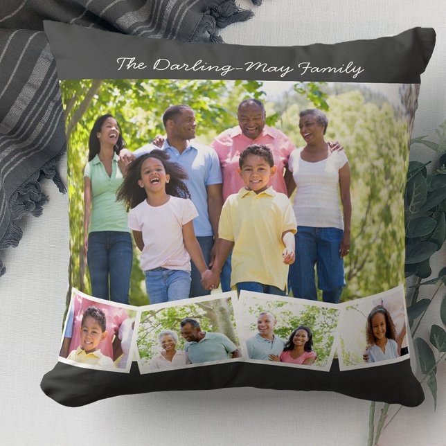Photo Collage w Family Name and ZigZag Photo Strip Cushion (Creator Uploaded)