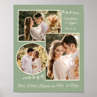 Photo Collage Wedding Couple Custom Mr Mrs Sage Poster