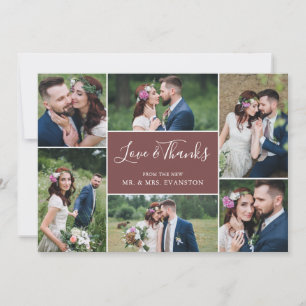 Photo Collage Wedding Thank You Flat Card Brick