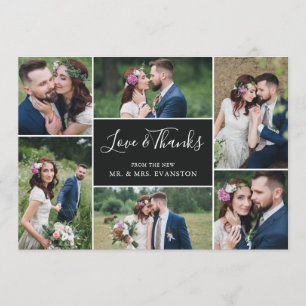 Photo Collage Wedding Thank You Flat Card Ebony