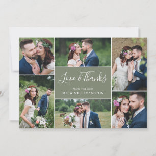 Photo Collage Wedding Thank You Flat Card   Sage