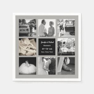 PHOTO COLLAGE Wedding Vow Renewal Anniversary Grey Napkin