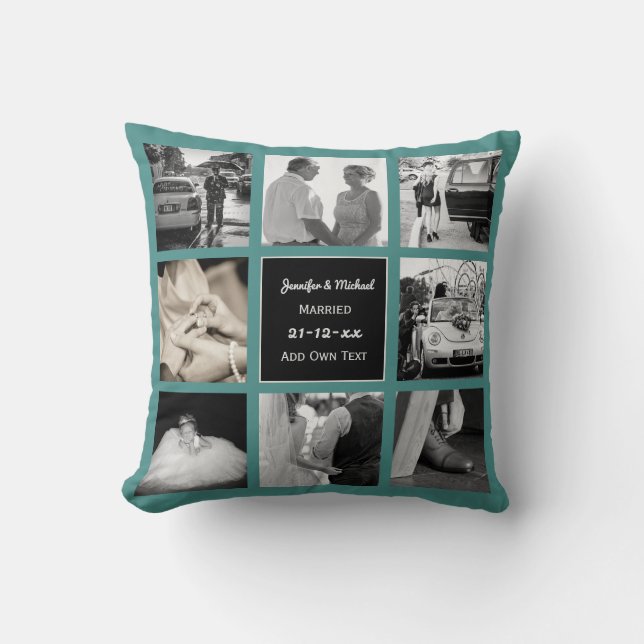 PHOTO COLLAGE Wedding Vow Renewal or Anniversary T Cushion (Front)