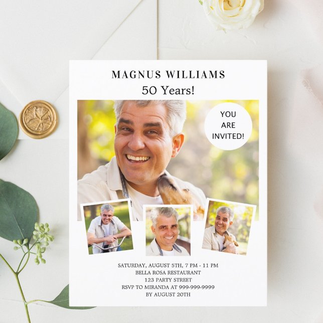 Photo collage white birthday invitation (Creator Uploaded)