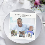 Photo collage white birthday party napkin<br><div class="desc">Create your own unique photo collage. Use four,  4 of your favourite photos. Personalise and add a name,  age,  date. A stylish white background. Black text.</div>