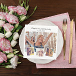 Photo collage white birthday party napkin<br><div class="desc">Create your own unique photo collage. Use four,  4 of your favourite photos. Personalise and add a name,  age,  date. A stylish white background. Black text.</div>