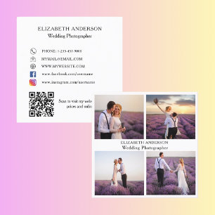 Photo collage white black QR code social media Square Business Card