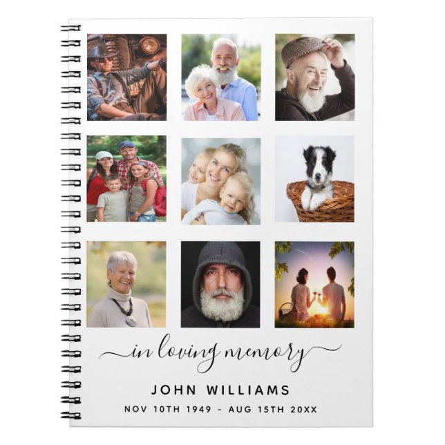 Photo collage white memorial funeral guestbook notebook (Front)