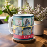 Photo Collage with 8 Photos Colourful Retro Stripe Coffee Mug<br><div class="desc">Make sure you crop your photos into squares before uploading. This modern grid design includes some colour blocks and a place for a name or monogram. The clean lines and rounded corners make a modern look. For advanced users, you can click on the edit/customise button and change the colours of...</div>