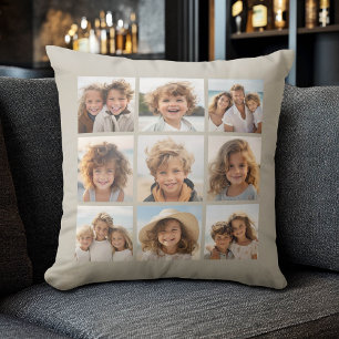 Photo Collage with 9 square photos - Taupe Cushion
