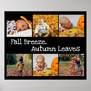 Photo Collage with Autumn Theme Black and White Poster