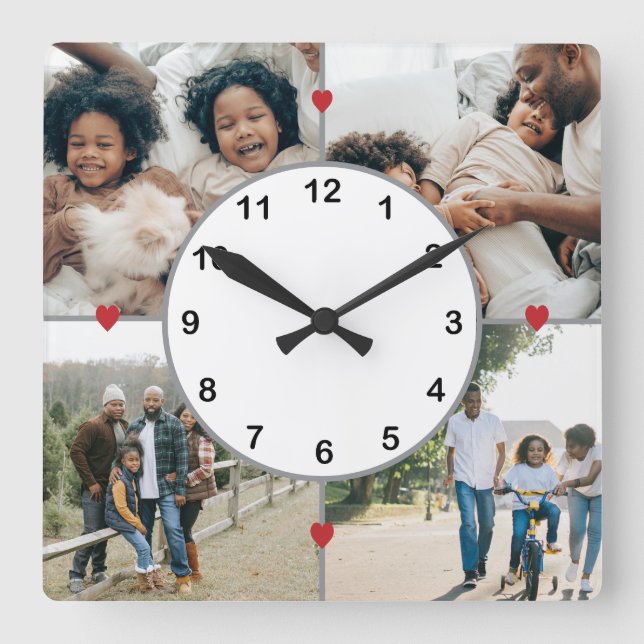 Photo collage with cute hearts square wall clock (Front)
