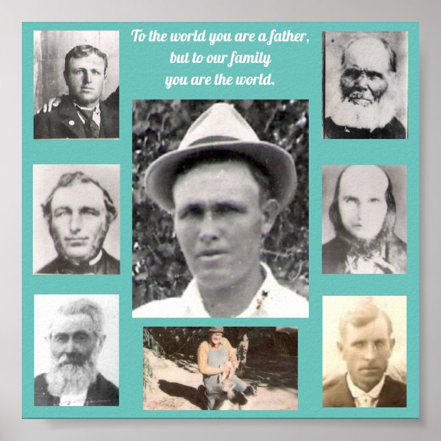 Photo Collage with Fathers Quote Teal Poster (Front)