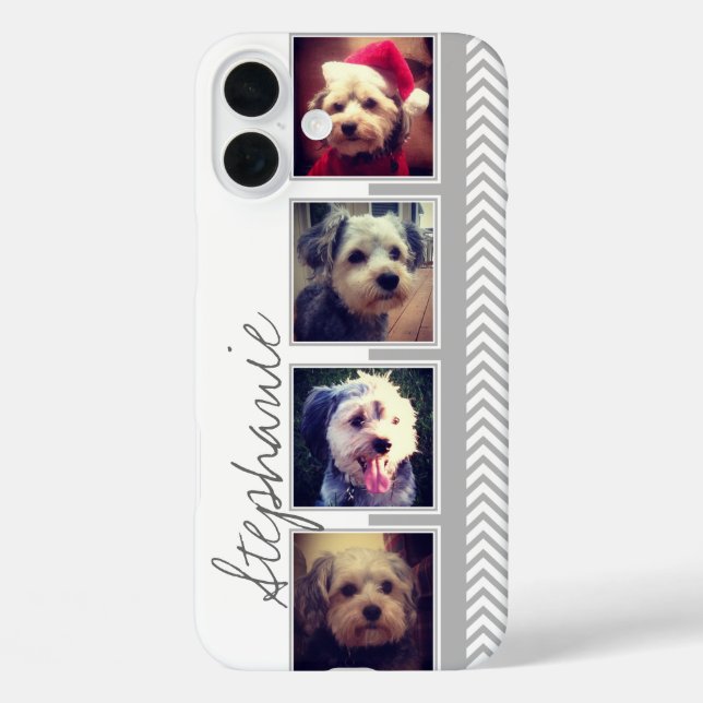Photo Collage with Grey White Chevron Pattern Case-Mate iPhone Case (Back)