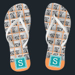 Photo Collage with Monogram - Orange and Teal Jandals<br><div class="desc">You can use any photos for this design. Use 8 square pictures to create a unique and personal gift. Or you can keep the hipster puppy and make a trendy keepsake. If you need to adjust the pictures,  click on the customise tool to make changes.</div>