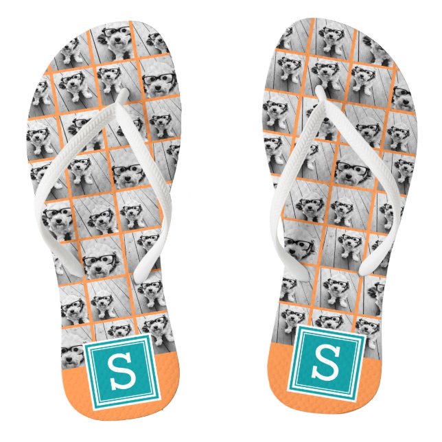 Photo Collage with Monogram - Orange and Teal Jandals (Footbed)