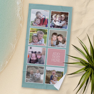 Photo Collage with Pastel Colours and Custom Text Beach Towel