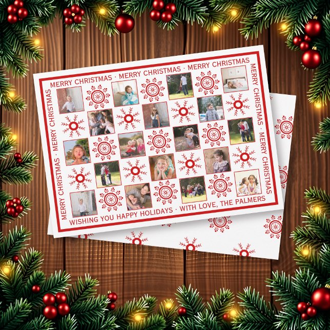 Photo collage with red snowflakes Christmas wishes Holiday Card (Creator Uploaded)